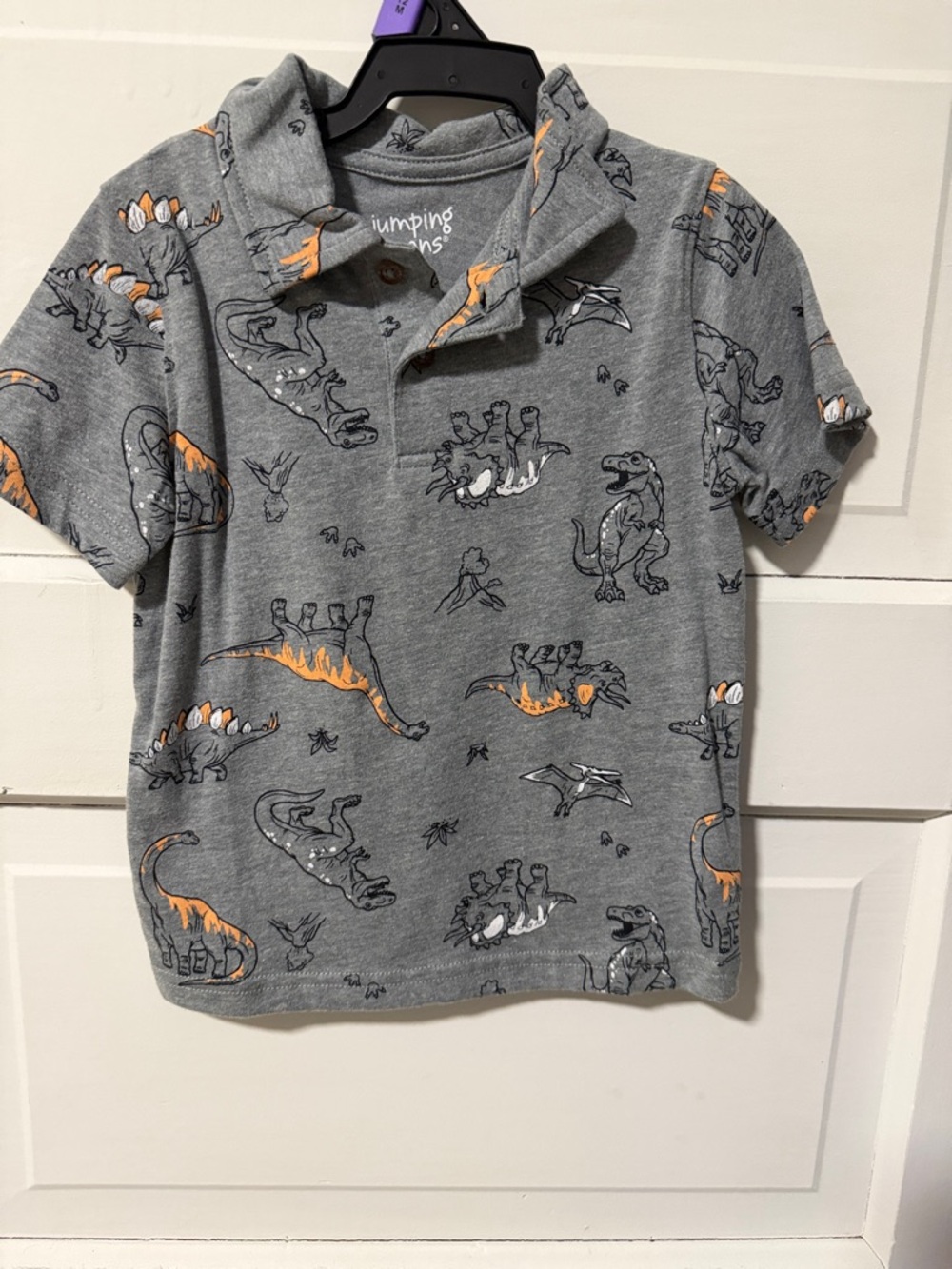 jumping beans Gray Polo with Orange Dinosaur Accents